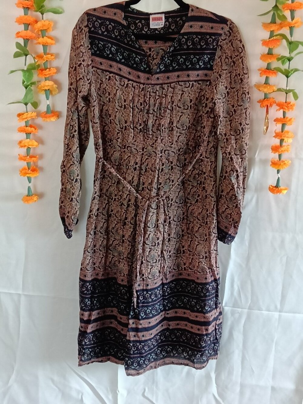Vintage Kaiser Cotton Gauze Midi Dress Made in Pakistan - Medium